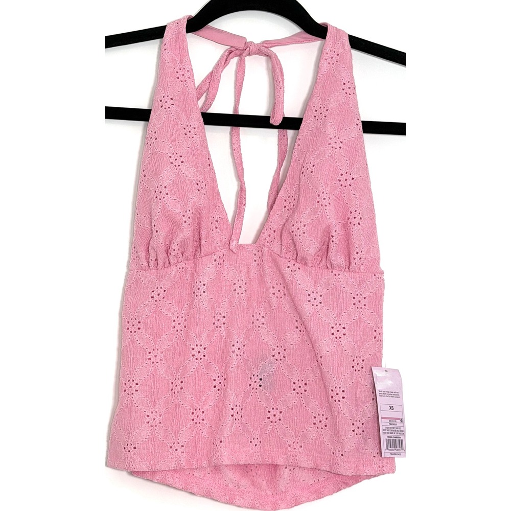 NWT Wild Fable Pink Eyelet Halter Top XS Open Back